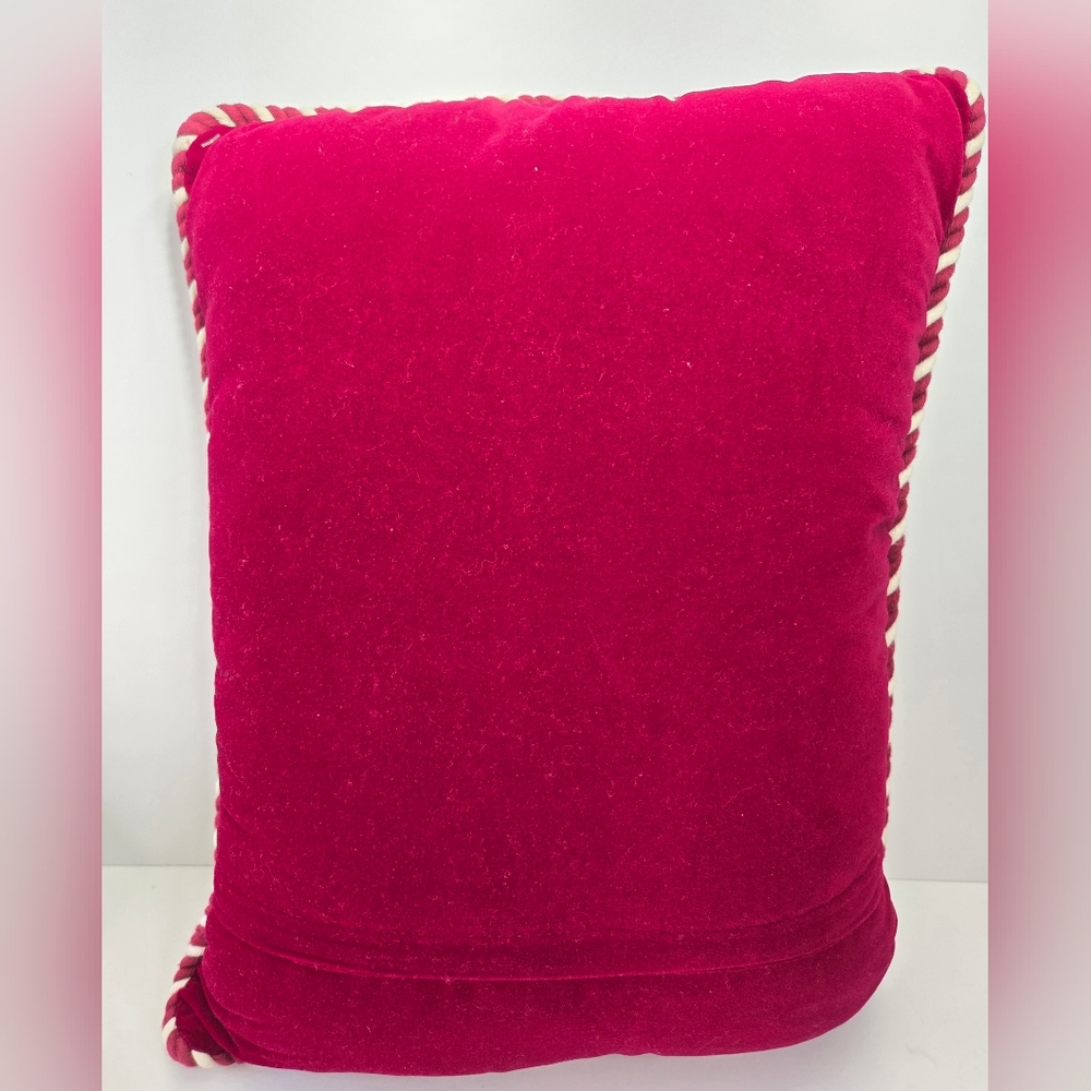 Vintage Wool Needlepoint Tapestry Pillow Snowman‎ Velvet Back Down Filled 17x13 - Picture 5 of 5